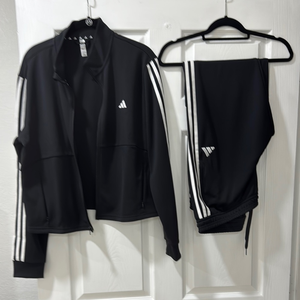 Adidas Black Jacket and Pants Set with White Accents
